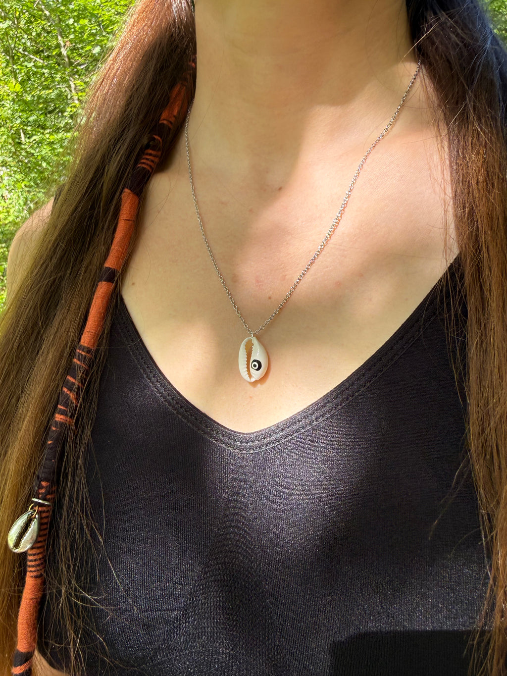 Collier cauri  œil protecteur noir, bijou en acier inoxydable 316L résistant à l'eau